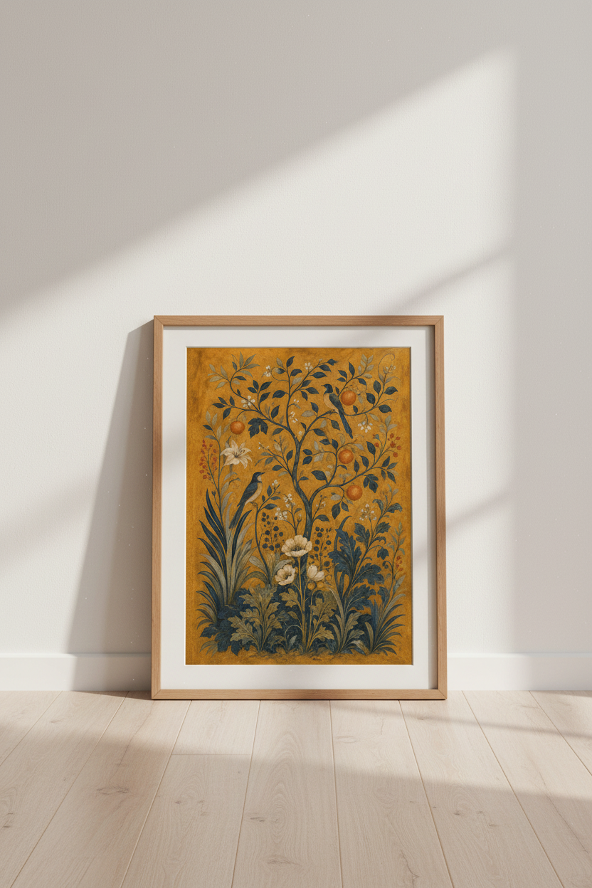 Botanical Wall Art Print Birds in Orchard | Living Room Decor | Vintage Poster