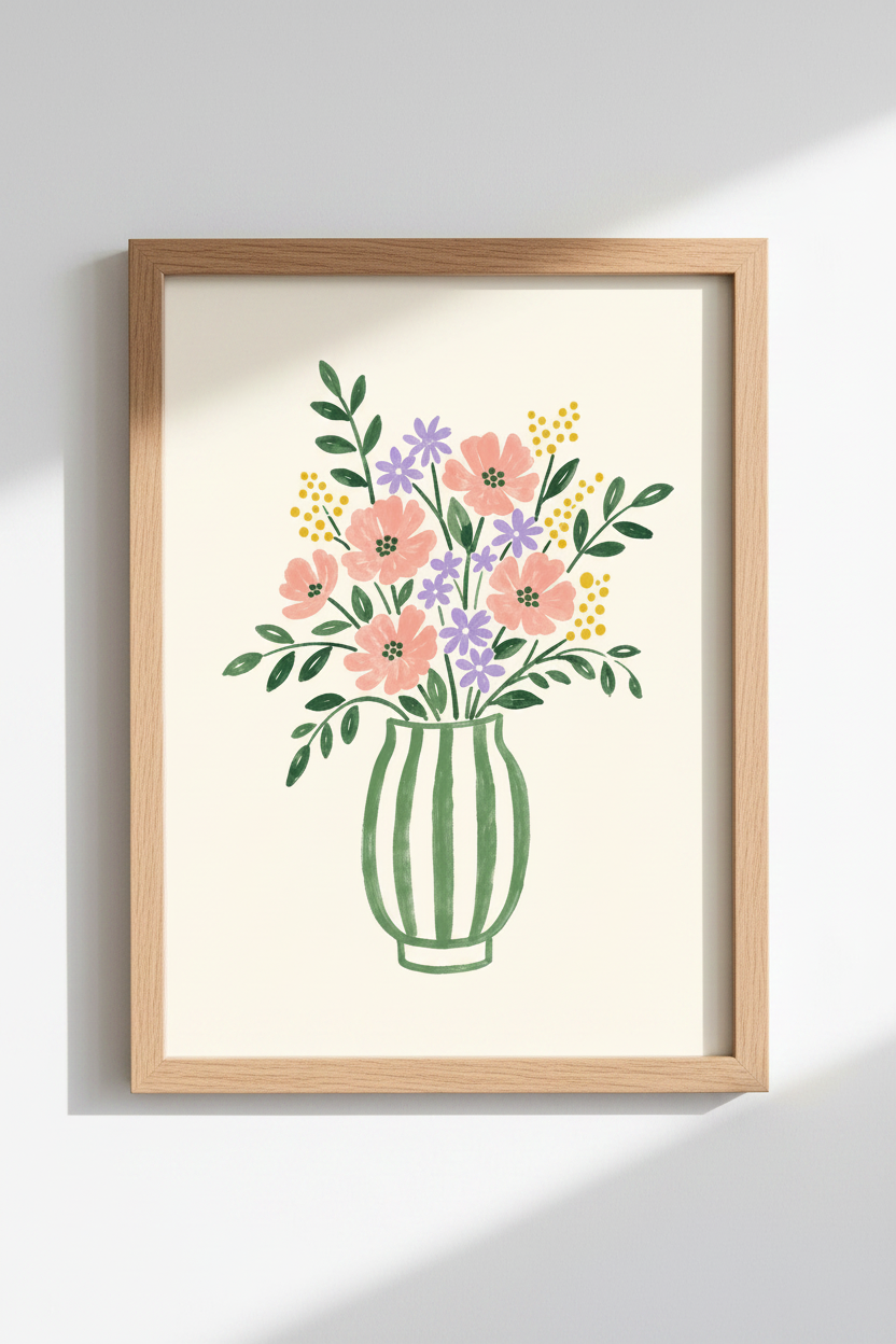 Pastel Floral Wall Art | Watercolor Vase Decor | Living Room Poster