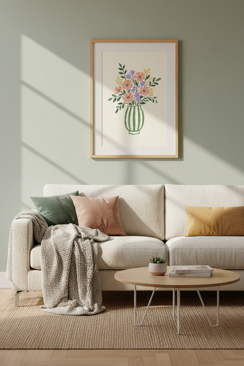 Pastel Floral Wall Art | Watercolor Vase Decor | Living Room Poster