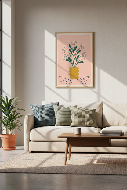Pink Floral Still Life Art | Whimsical Botanical Print, Pastel Bedroom Decor