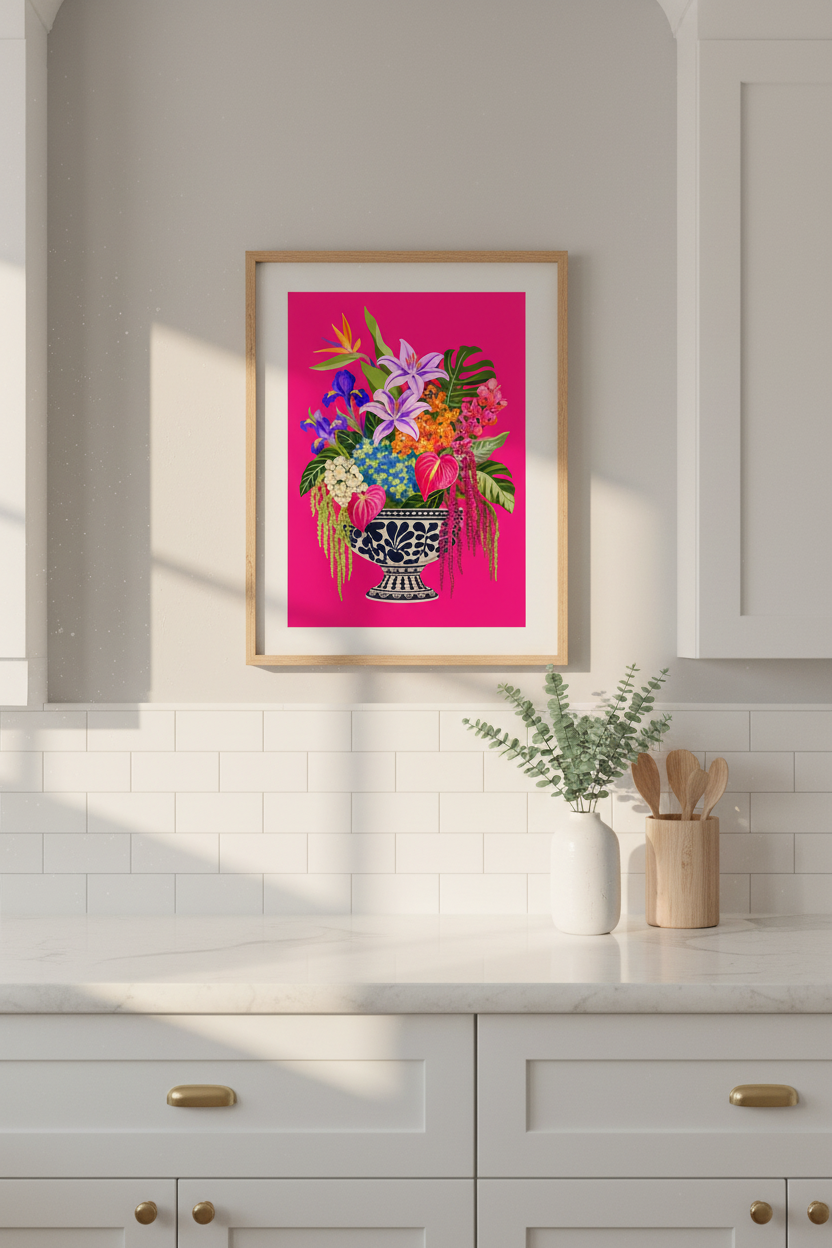 Minimalist Tropical Wall Art Print | Living Room Decor | Neon Pop Poster