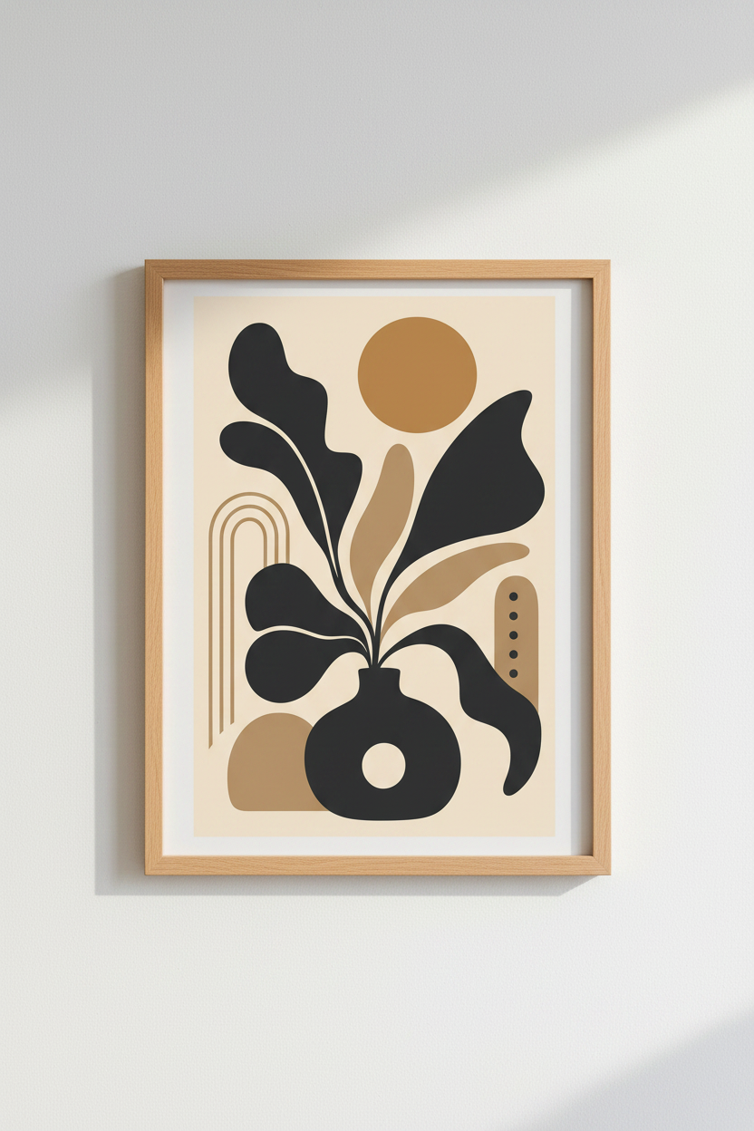 Abstract Plant Art | Monochrome Neutrals, Living Room Decor