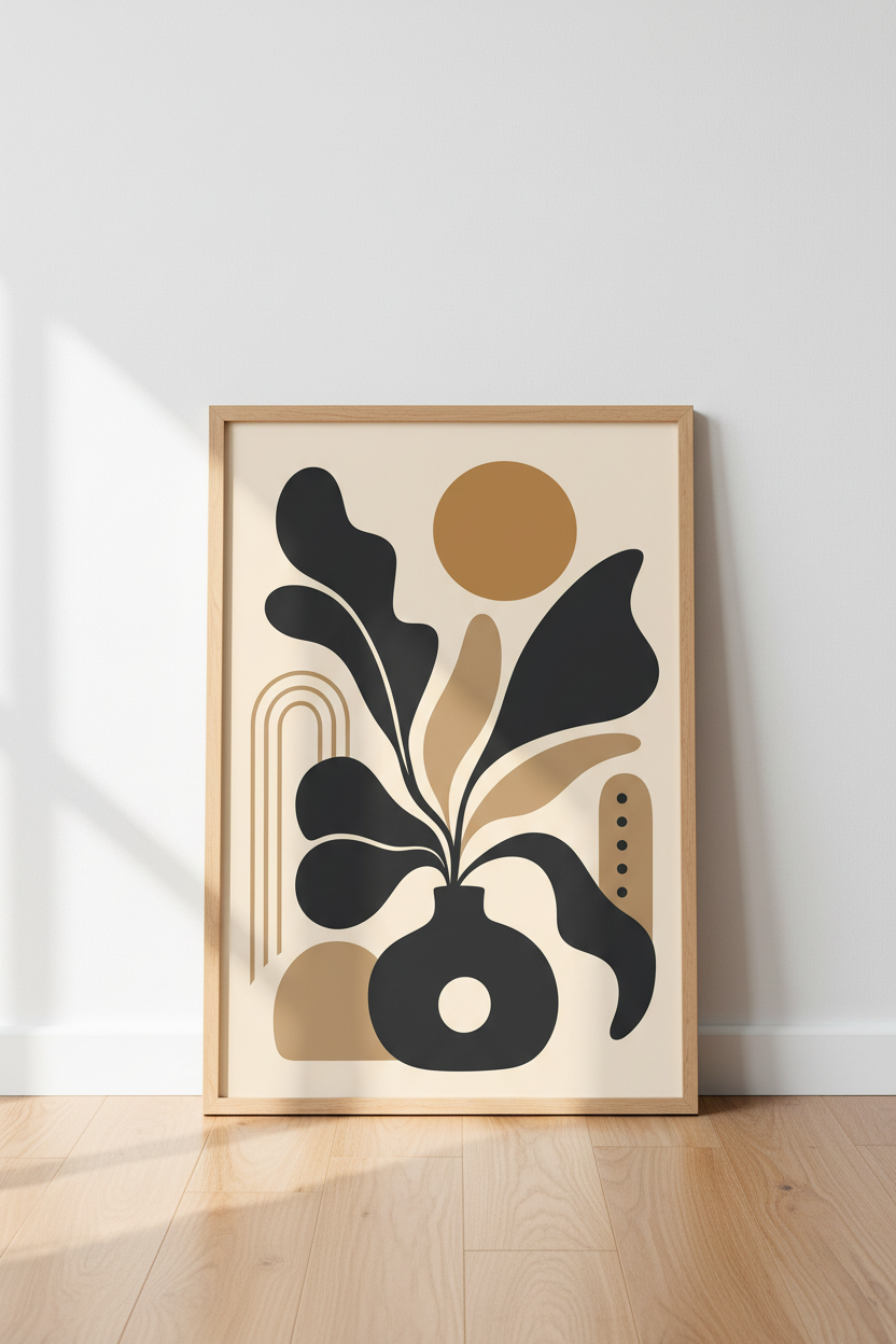 Abstract Plant Art | Monochrome Neutrals, Living Room Decor