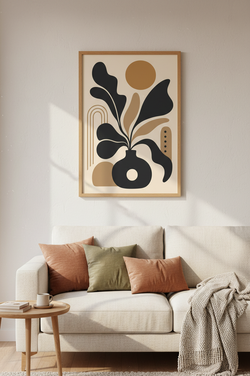 Abstract Plant Art | Monochrome Neutrals, Living Room Decor