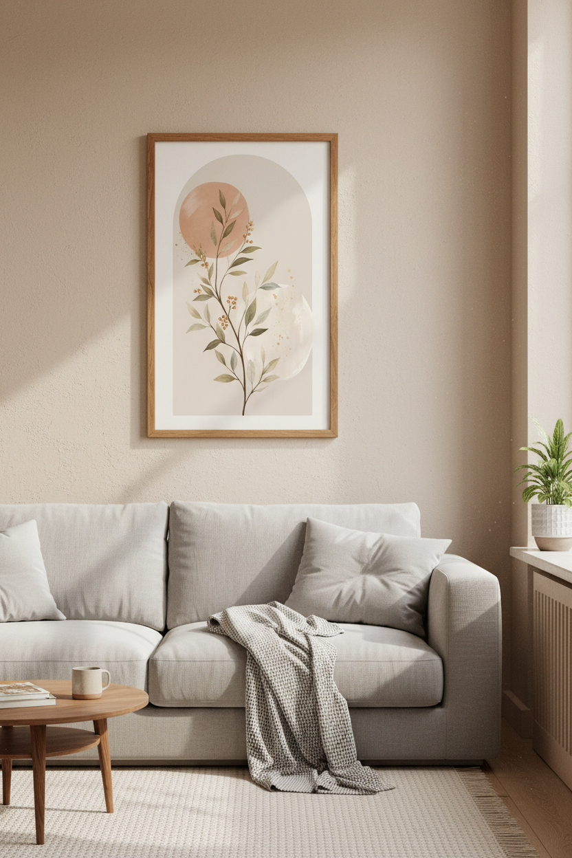 Boho Botanical Arch Wall Art | Neutral Terracotta Leaf Print, Modern Living Room Decor