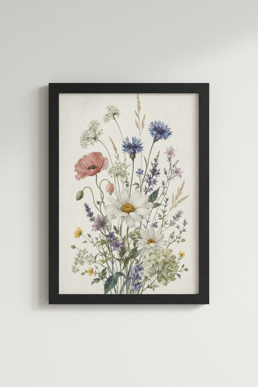 Wildflower Bouquet Wall Art | Vintage Floral Watercolor, Cottagecore Decor Poster