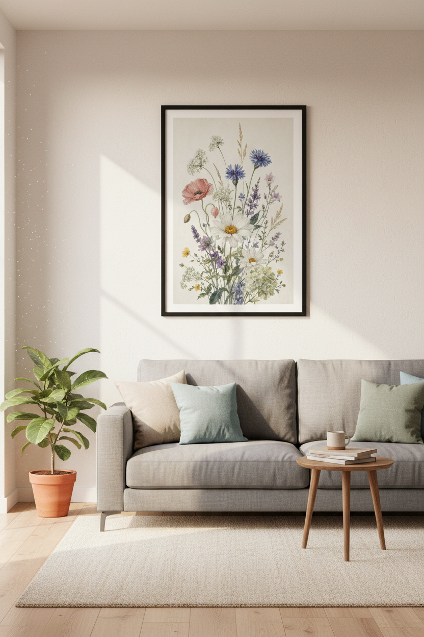 Wildflower Bouquet Wall Art | Vintage Floral Watercolor, Cottagecore Decor Poster