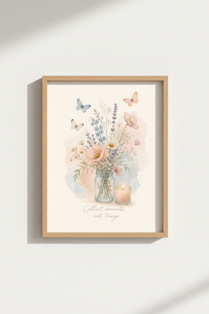 Wildflower Bouquet Art Print | Shabby Chic Floral Decor | Watercolor Pastel Poster