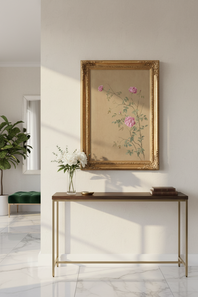 Vintage Botanical Pink Roses Wall Art Print | Living Room Decor | Romantic Poster
