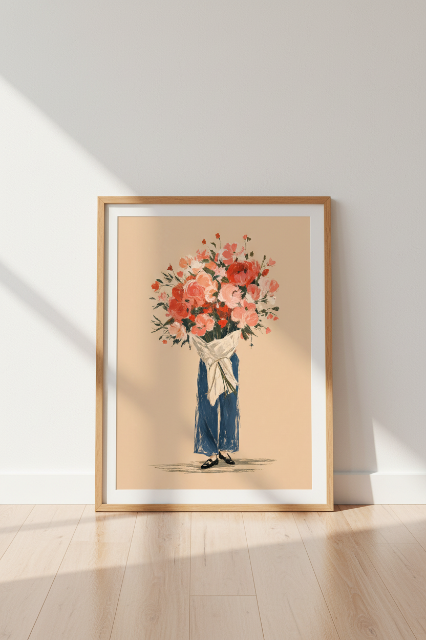 Floral Bouquet Art Print | Pink Peony Botanical Poster | Modern Feminine Wall Decor