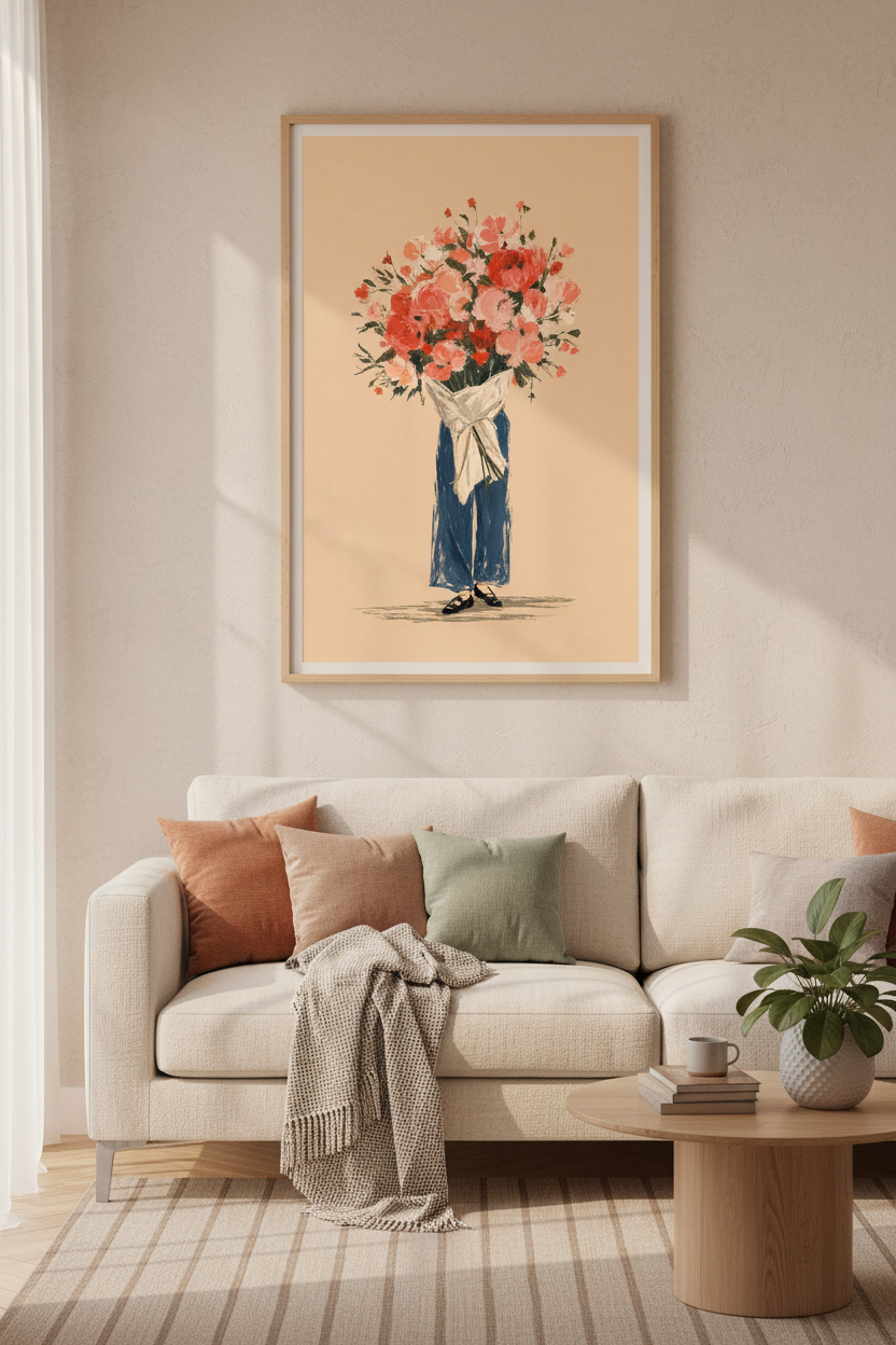 Floral Bouquet Art Print | Pink Peony Botanical Poster | Modern Feminine Wall Decor