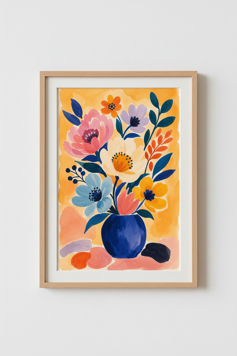 Watercolor Floral Print | Colorful Flower Bouquet Art, Modern Boho Home Decor