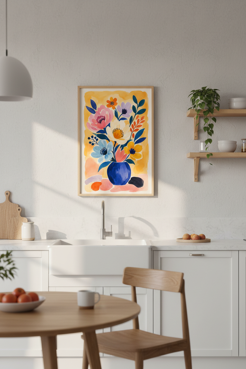 Watercolor Floral Print | Colorful Flower Bouquet Art, Modern Boho Home Decor