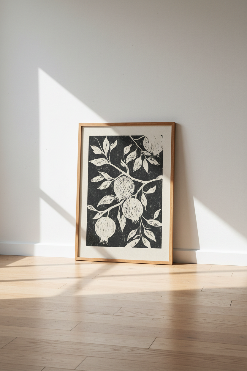 Pomegranate Linocut Wall Art Print | Kitchen Decor | Minimalist Botanical Poster