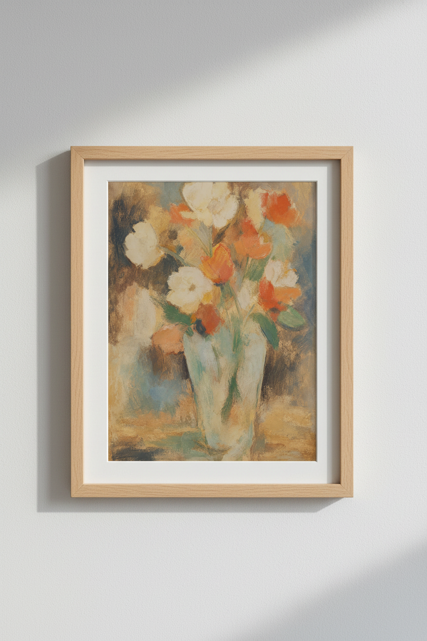 Boho wall art print | Warm abstract bouquet decor | Cozy poster