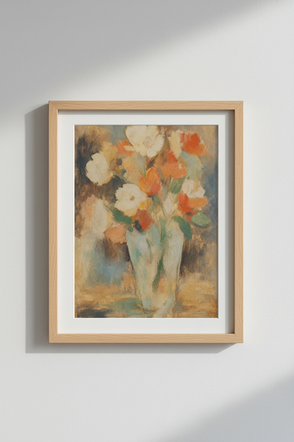 Boho wall art print | Warm abstract bouquet decor | Cozy poster
