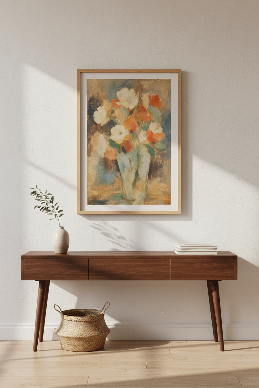 Boho wall art print | Warm abstract bouquet decor | Cozy poster