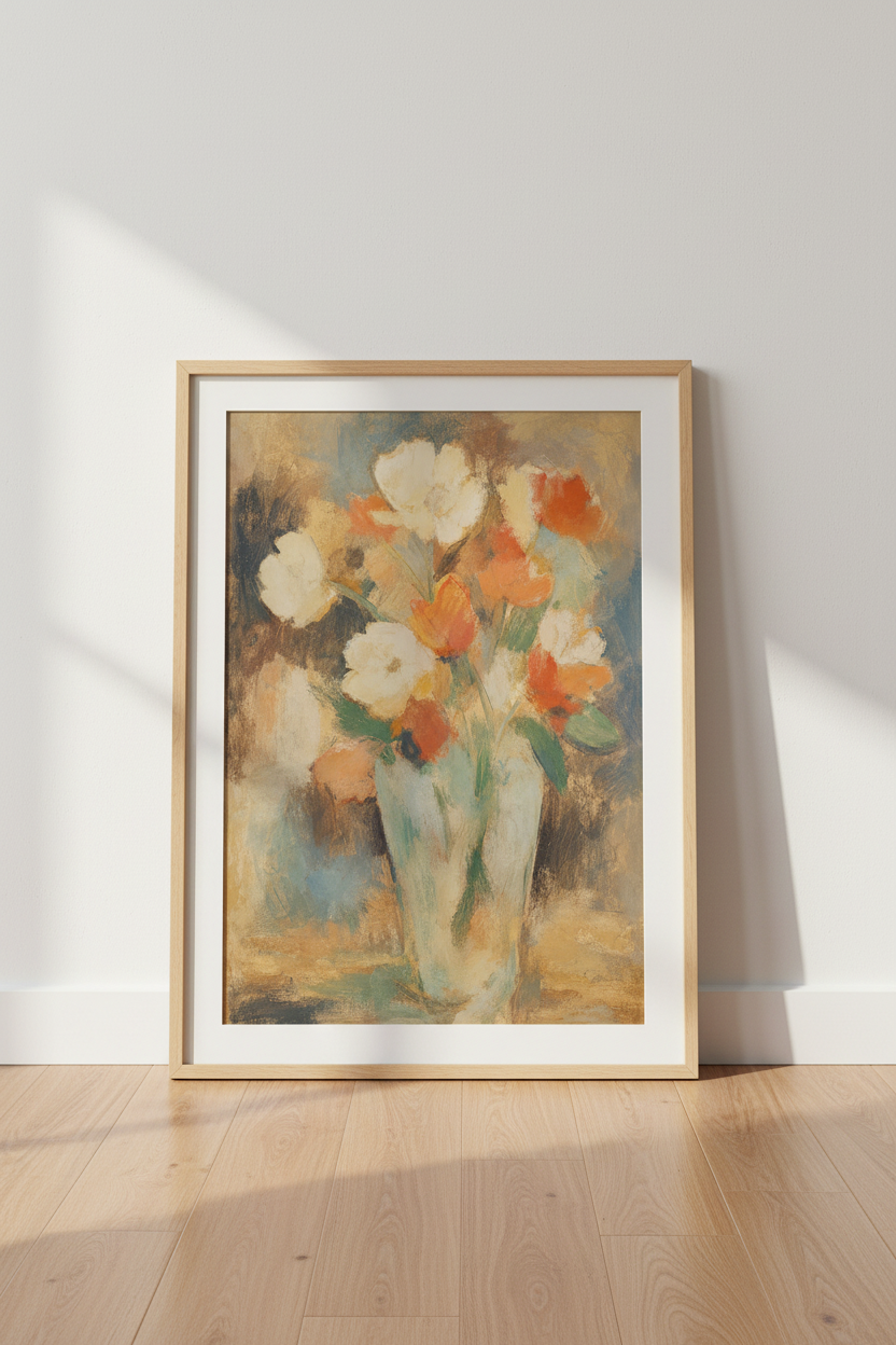 Boho wall art print | Warm abstract bouquet decor | Cozy poster