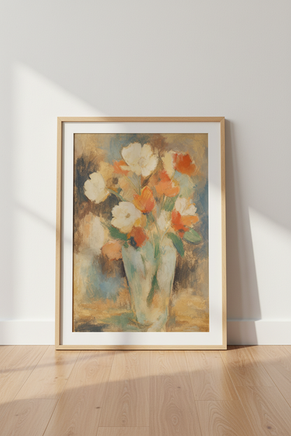 Boho wall art print | Warm abstract bouquet decor | Cozy poster