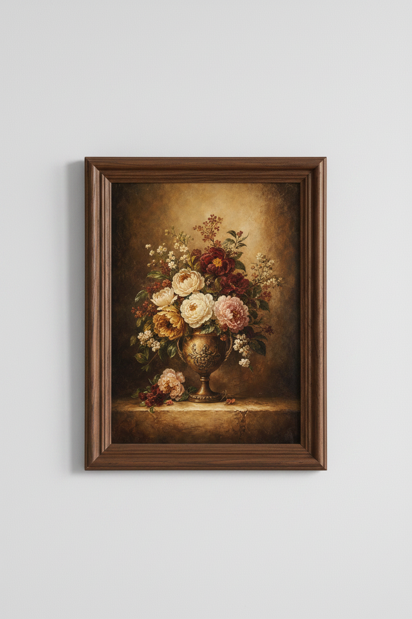 Antique Bouquet Wall Art Print | Living Room Decor | Rustic Poster