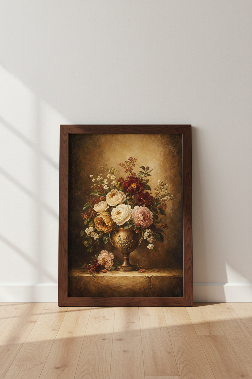 Antique Bouquet Wall Art Print | Living Room Decor | Rustic Poster