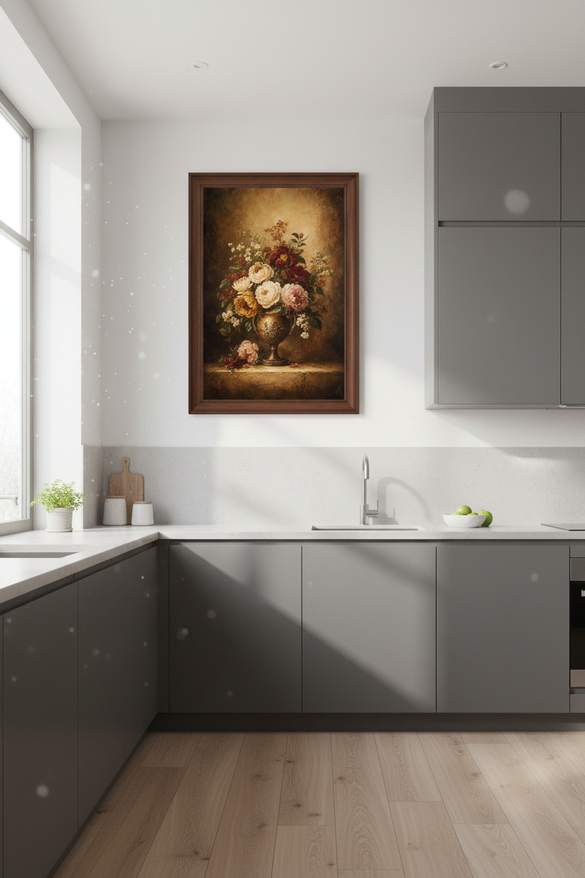 Antique Bouquet Wall Art Print | Living Room Decor | Rustic Poster