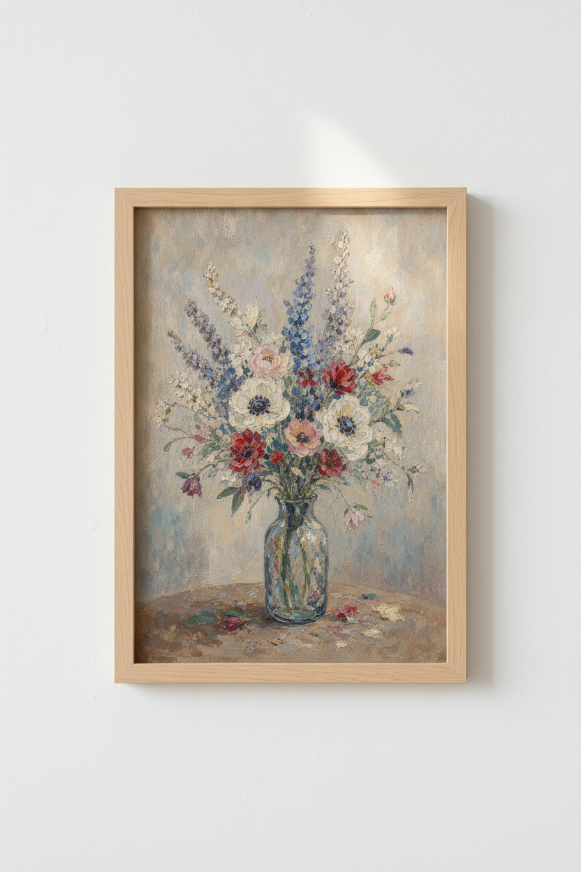 Impressionist Bouquet Wall Art Print | Living Room Decor | Soft Pastels Poster