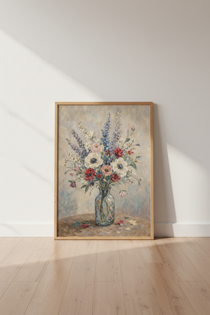 Impressionist Bouquet Wall Art Print | Living Room Decor | Soft Pastels Poster