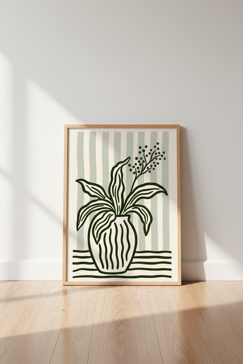 Boho Wall Art Print | Sage &amp; Cream, Living Room Decor | Minimalist Poster