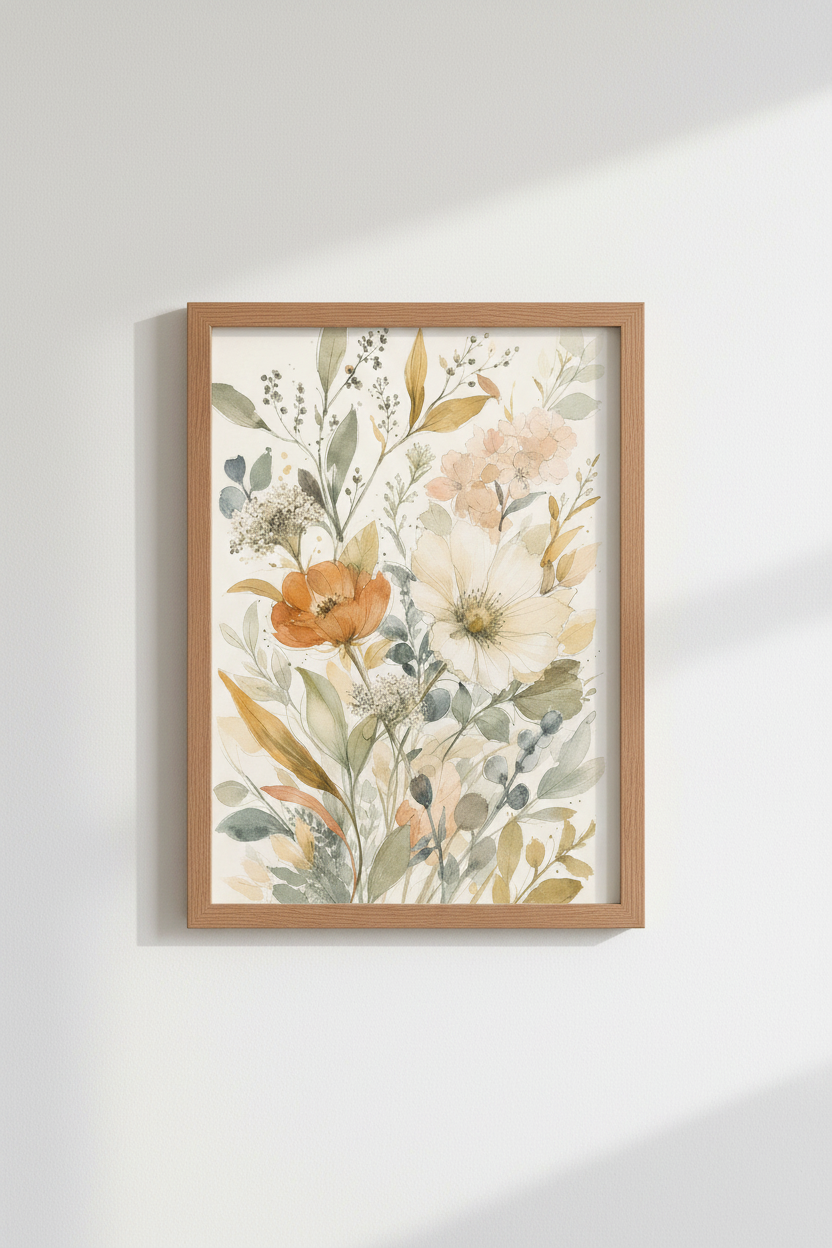 Botanical Wall Art Print | Watercolor Florals, Pastel Palette | Living Room Decor