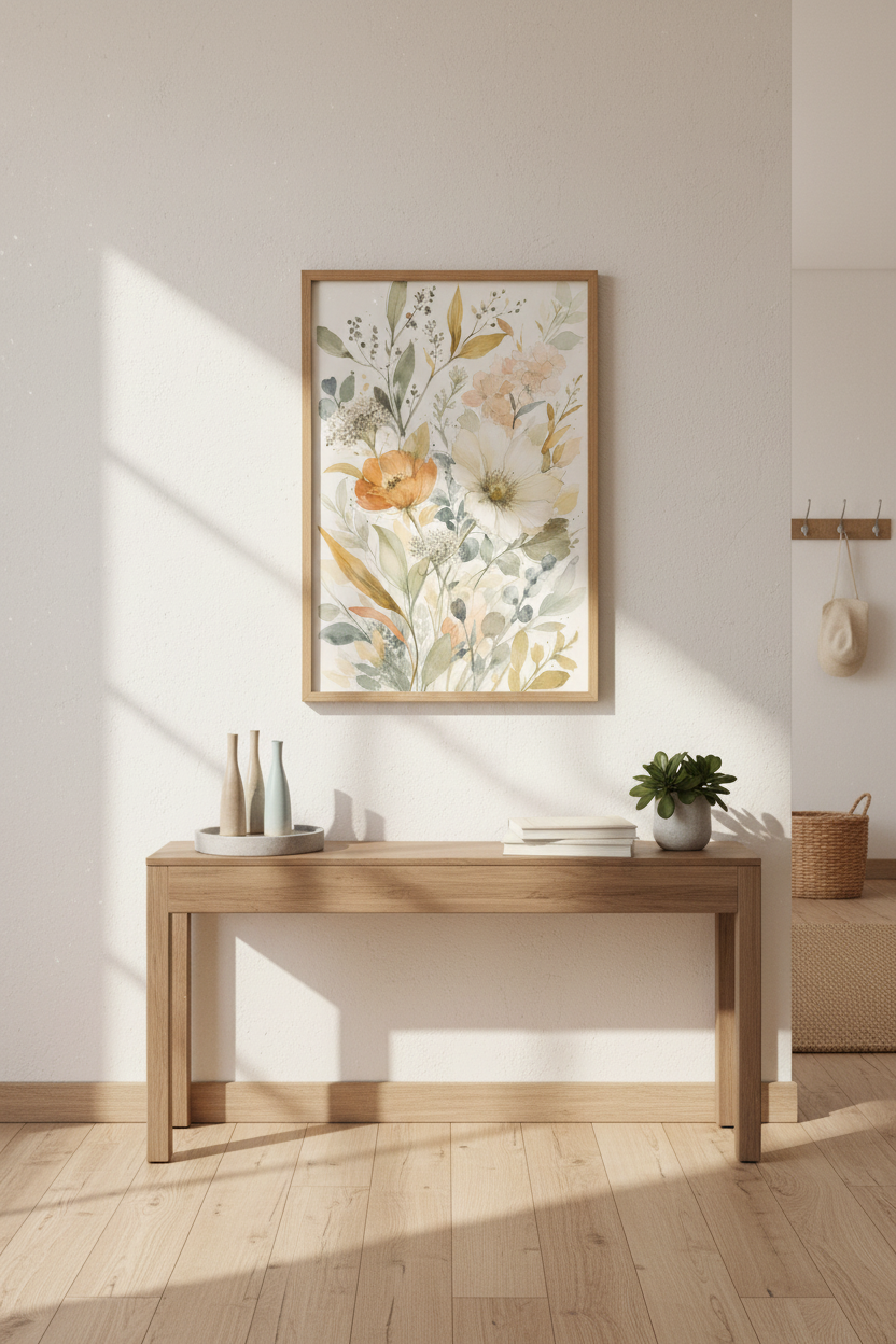 Botanical Wall Art Print | Watercolor Florals, Pastel Palette | Living Room Decor