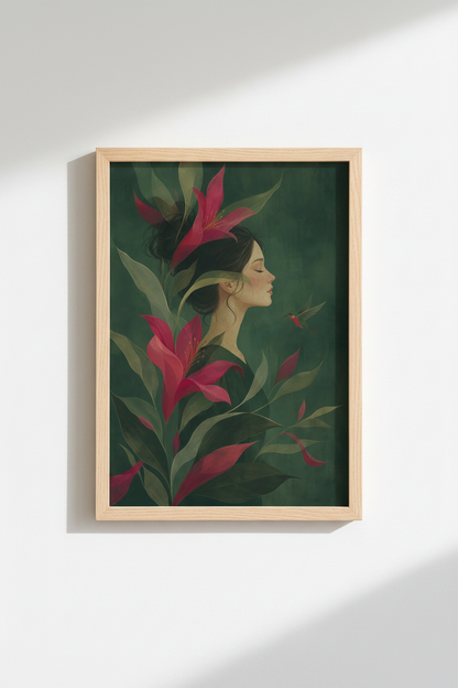 botanical wall art | Deep emeralds, blush accents, Living Room Decor