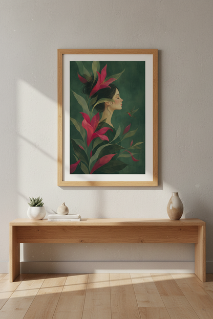 botanical wall art | Deep emeralds, blush accents, Living Room Decor