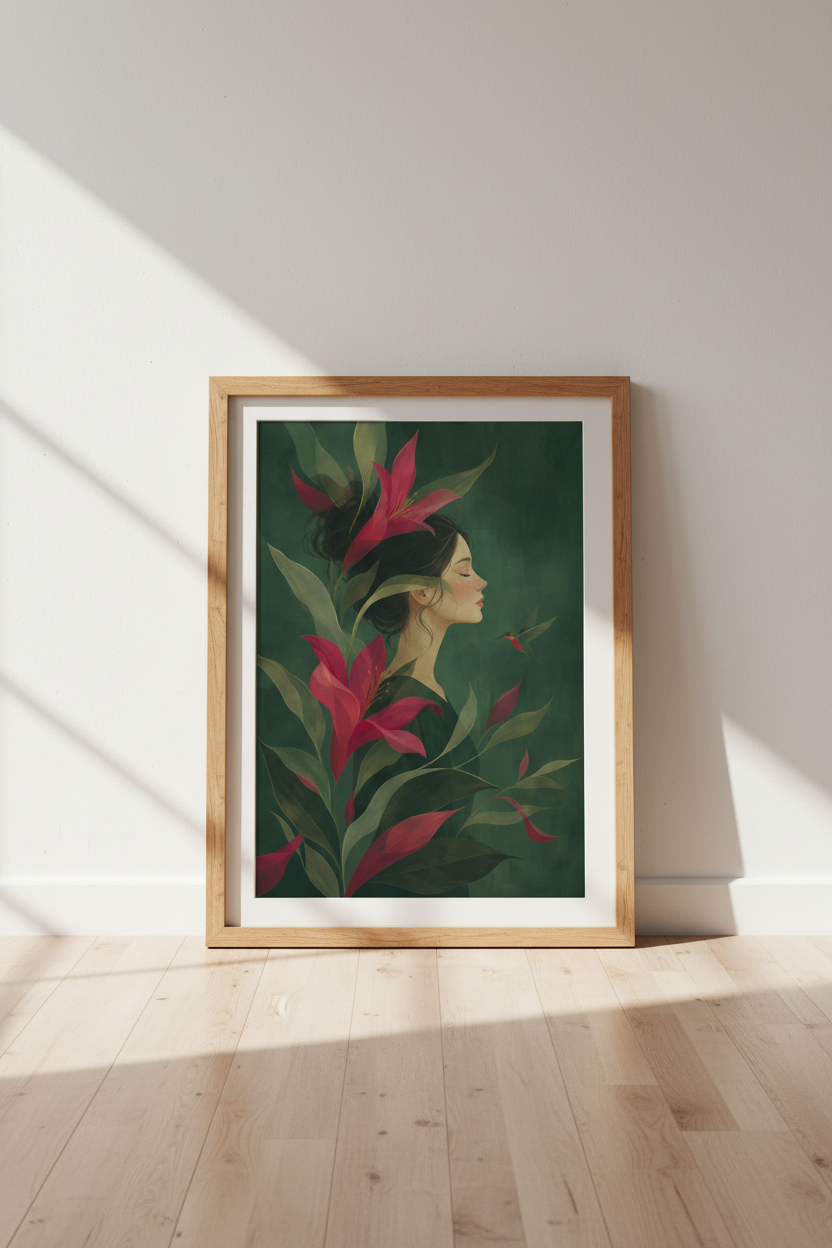 botanical wall art | Deep emeralds, blush accents, Living Room Decor