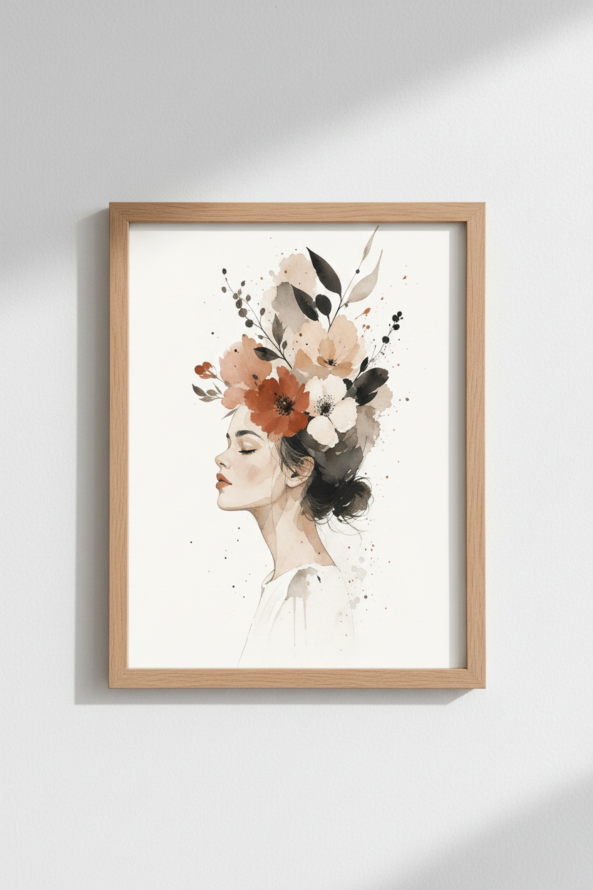 Watercolor Portrait Wall Art Print | Living Room Decor | Boho Poster