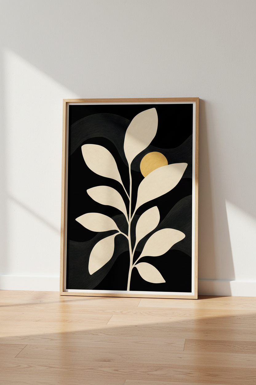 Neutral Plant Print | Abstract Beige Leaves | Living Room Decor