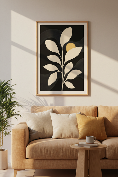Neutral Plant Print | Abstract Beige Leaves | Living Room Decor
