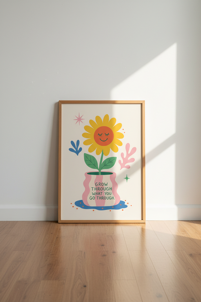 Smiling Flower Wall Art | Positive Quote Pastel Poster, Colorful Home Decor
