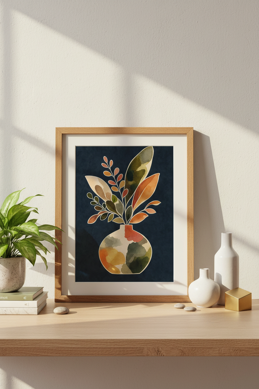 Abstract Wall Art Print | Vase Botanical Decor | Moody Boho Poster