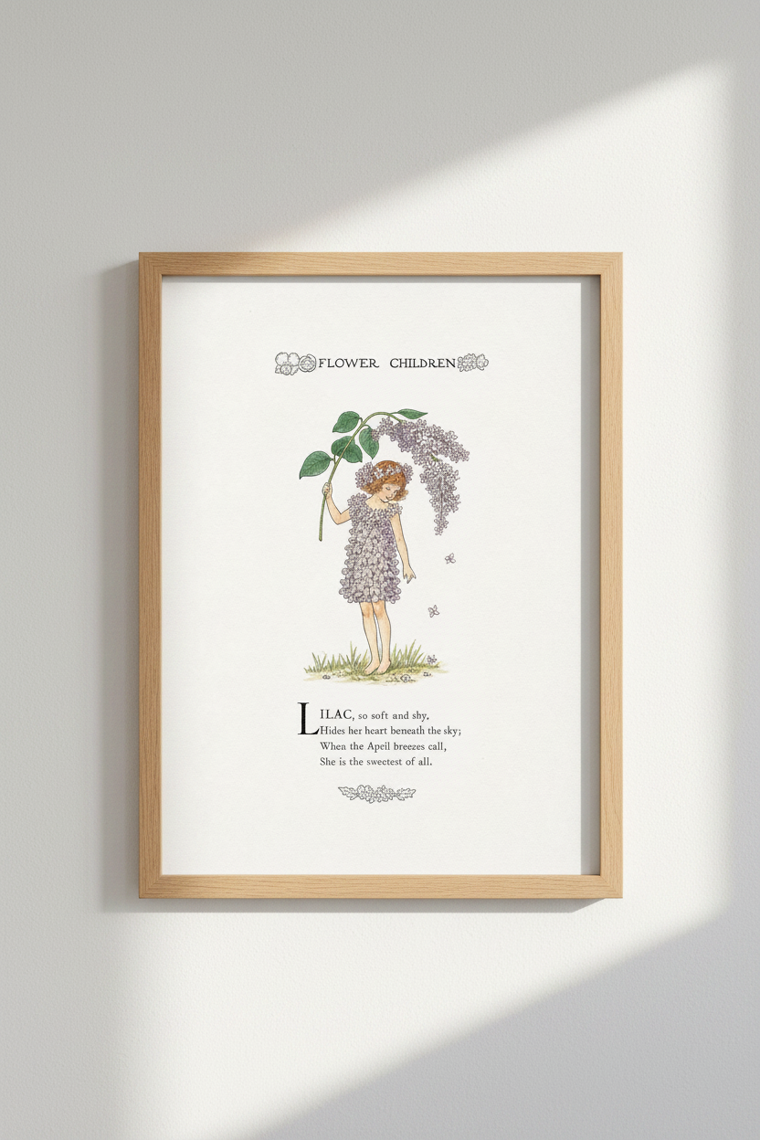 Lilac Wall Art Print | Vintage Botanical, Soft Pastels | Living Room Decor