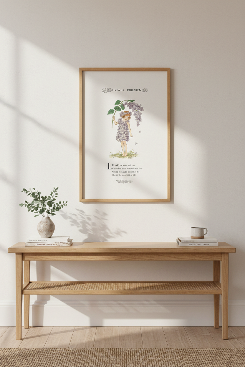 Lilac Wall Art Print | Vintage Botanical, Soft Pastels | Living Room Decor