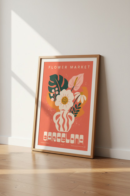 Barcelona Flower Market Art | Retro Floral Print, Boho Living Room Decor