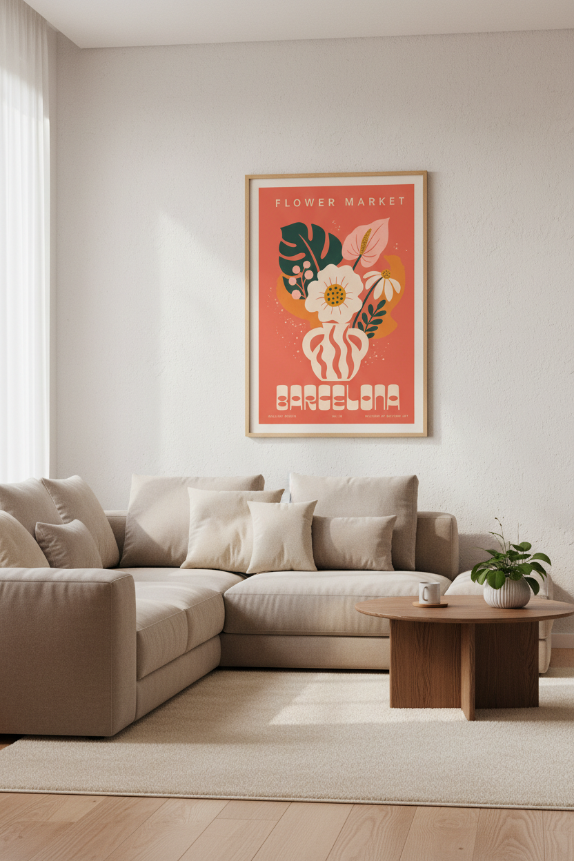 Barcelona Flower Market Art | Retro Floral Print, Boho Living Room Decor