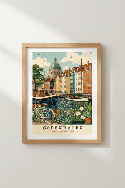 Copenhagen Travel Poster | Denmark Cityscape Print, Scandi Style Home Decor
