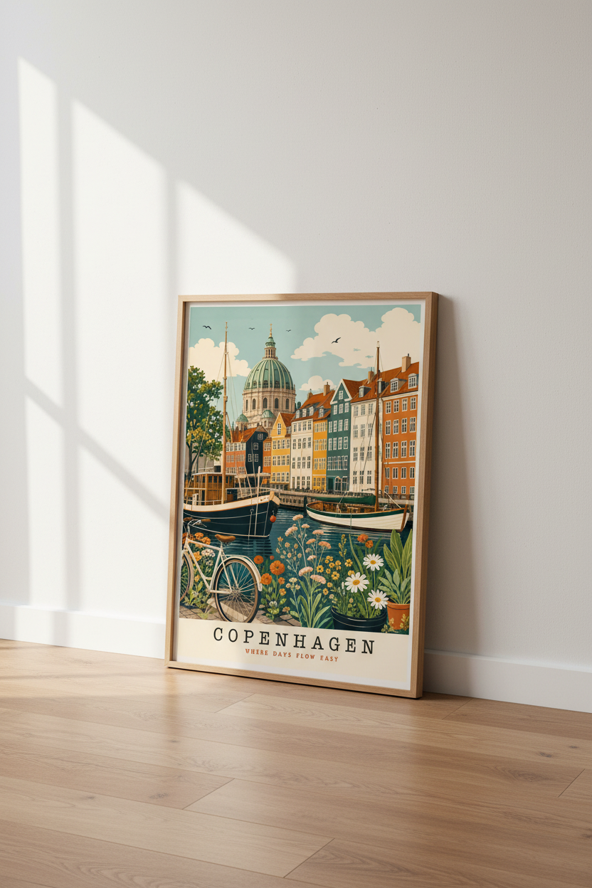 Copenhagen Travel Poster | Denmark Cityscape Print, Scandi Style Home Decor