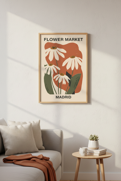 Flower Market Madrid Wall Art Print | Spanish Floral Decor, Terracotta Aesthetic Poster