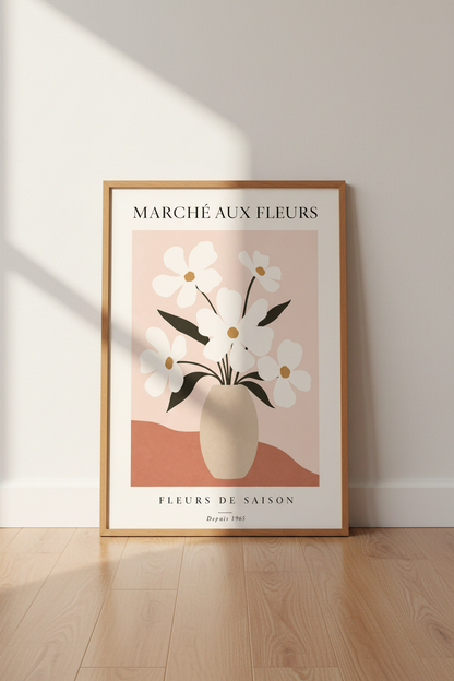 Marché Aux Fleurs Wall Art | Blush Pink Botanical Print, French Market Decor