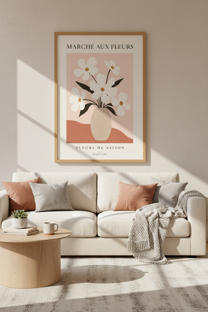 Marché Aux Fleurs Wall Art | Blush Pink Botanical Print, French Market Decor