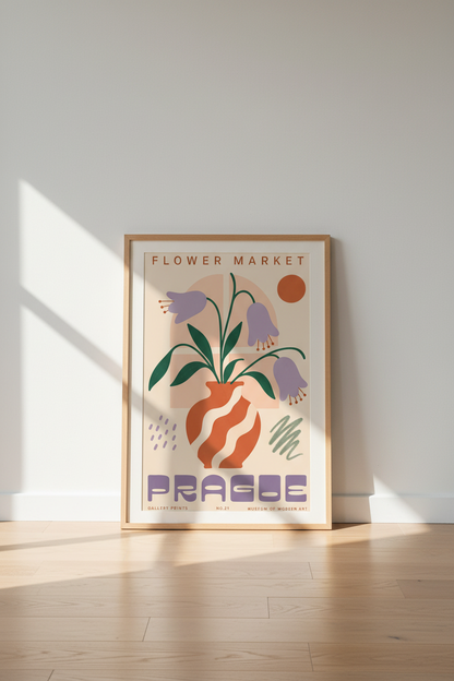 Prague Flower Market Vase Wall Art | Purple Botanical Mid Century, Gallery Poster