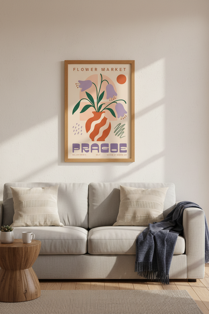 Prague Flower Market Vase Wall Art | Purple Botanical Mid Century, Gallery Poster